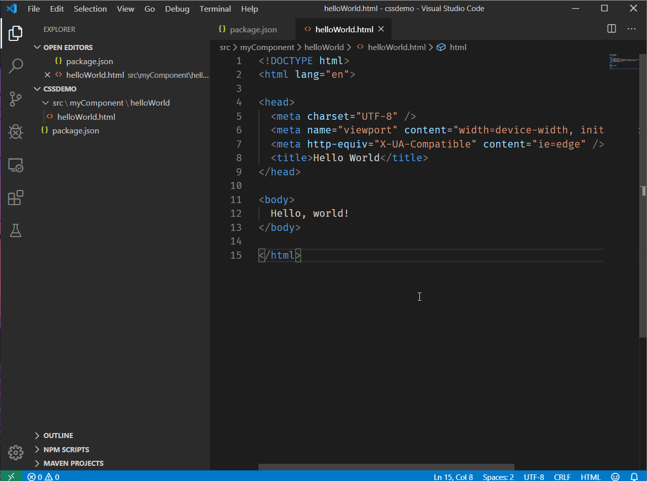 Demo of create matching css utility for Visual Studio Code